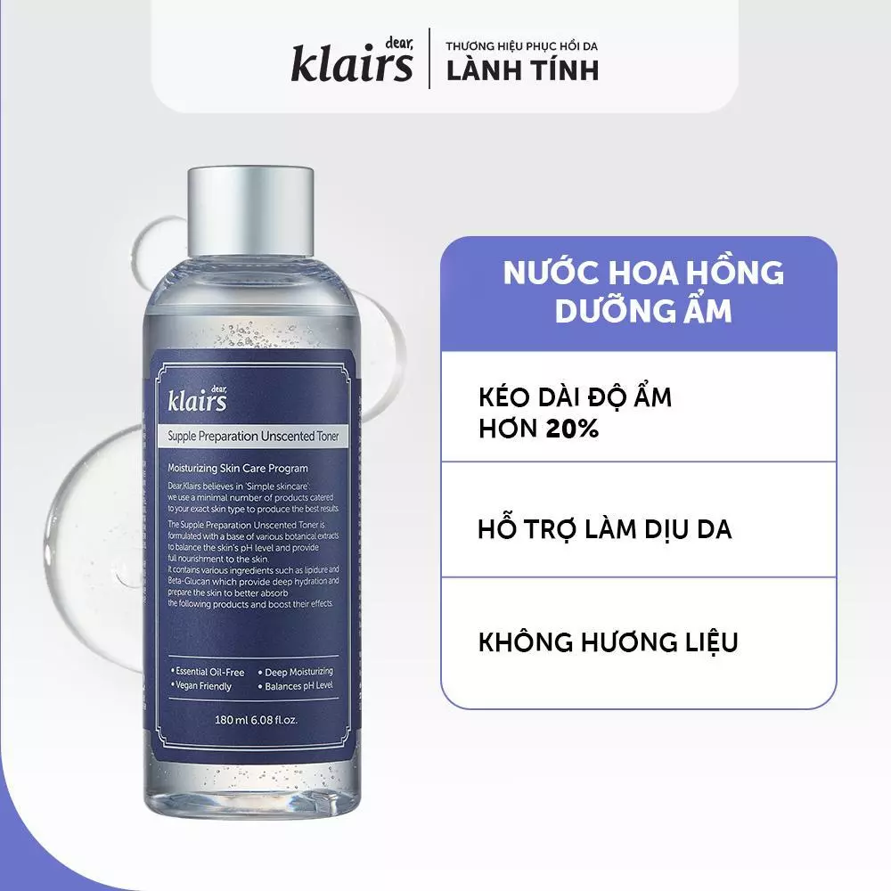 Nước hoa hồng Dear, Klairs Supple Preparation Toner 180ml